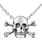 Skull Necklace Silver Large Skull and Crossbones Pendant