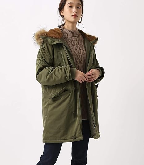 Amazon アズールバイマウジー Azul By Moussy アウター コート N3b コート レディース L カーキ コート ジャケット 通販