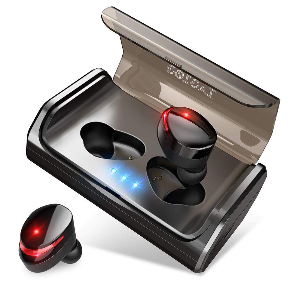 Zagzog Auriculares Bluetooth Inalámbricos, Bluetooth V5.0 Caja de Carga de 3000mAh Teclas Táctiles Impermeable IPX7 Estéreo con Micrófono CVC8.0 Mini Manos Libres Deportivos para iOS/Android Negro
