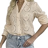 FENGQIYUNHAI Embroidered Eyelet Long Sleeve Button Down Shirt Business Casual Tops Western Cowgirl Outfits For Women