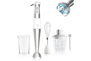 Techelp Immersion Blender, Stick Mixer with Turbo & Stainless Steel Blade, Handheld Blender with 500ml Chopper, Frother & Whi