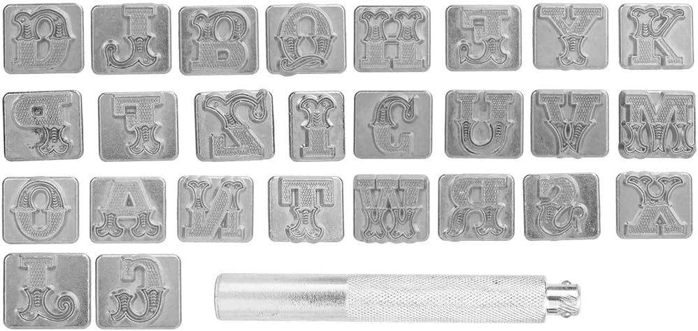 HEEPDD 3/4 Inch Leather Stamp Tool, 19mm Leather Engraving and Embossing Tools Alphabet Stamp Set A-Z Capital Letter Stamp Punch Set Saddle Making Tools for Leather Art Craft Making