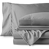 Bare Home 6 Piece 1800 Deep Pocket Bed Sheet Set - Ultra-Soft Hypoallergenic - 4 Pillowcases (Queen, Light Grey)