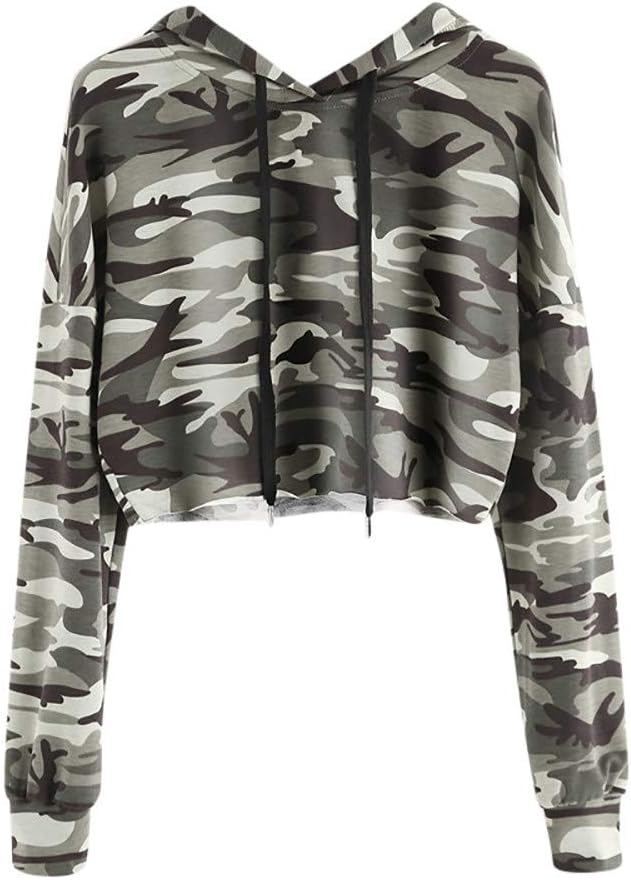 Littleice Women Camouflage Hoodie Long Sleeve Hooded Sweatshirt Teen Girls Jumper Crop Top Autumn Pullover Tops