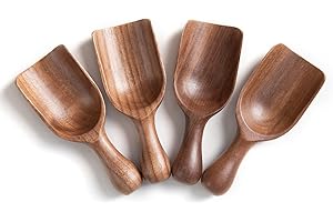 DECENT VRVEGE Small Tiny Wood Shovel Scoop,Hand Carved Black Walnut Coffee Bean Salt Spoons Set of 4,Mini Wood Spoons for Serving Beans Powder Sugar from Jars Canisters,Multifunctional Kitchen Spoon Seasoning Scoop