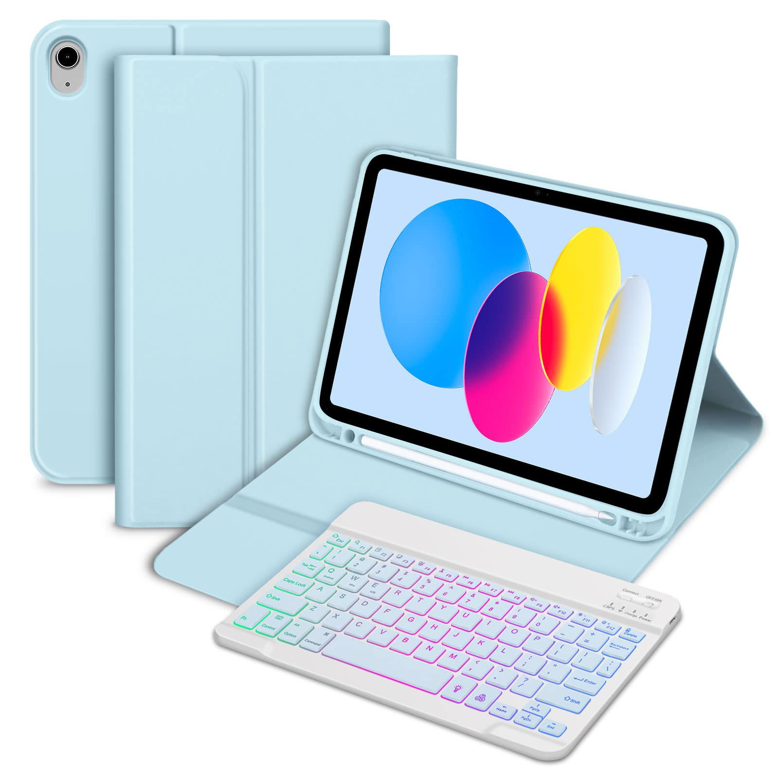 Bettdow for iPad A16 11th Generation 2025/10th Generation 2022 Keyboard Case, UK Layout Detachable Backlit Wireless Keyboard, Case with Pencil Holder for iPad A16 11 Inch/ 10th Gen 10.9 Inch (Blue)