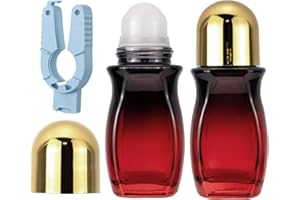Kesell 2Pcs Glass Roller Bottles 50 ml Gradient Red Roll on Bottle with Plastic Roller Ball and Opener Empty Roller Ball Deodorant Container for Essential Oils, Perfume (Gold Lid)