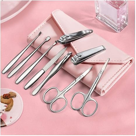 Amazon Co Jp 爪切りセット ピンクの保護カバー付き家庭用ネイルクリッパーセット9ピースステンレス鋼のビューティツールネイルファイル斜め眉毛クリップ マニキュアセット ホーム キッチン