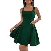 SOLY HUX Women's Summer Dress Square Neck Sleeveless A Line Flared Flowy Short Dresses