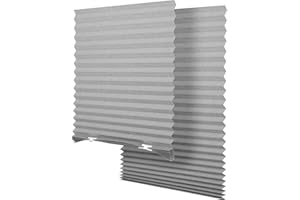 SEEYE Light Filtering Temporary Blinds Cordless Shades Fabric Pleated Fabric Shade Easy to Cut and Install, 36" W x 72" L - 2 Pack, Grey, with 4 Clips