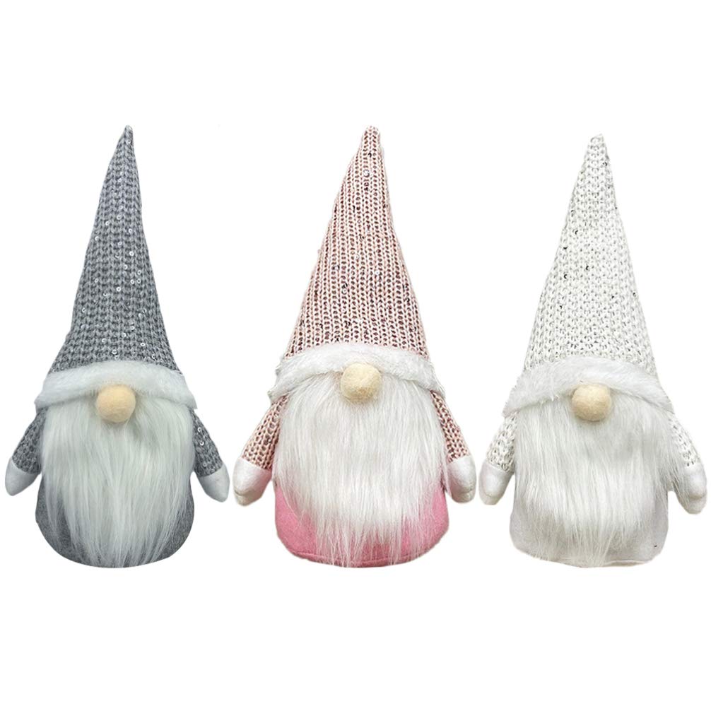 3pcs Christmas Plush Gnomes Swedish Tomte Santa Ornaments For Home Holiday Christmas Decorations (Grey+Pink+White)