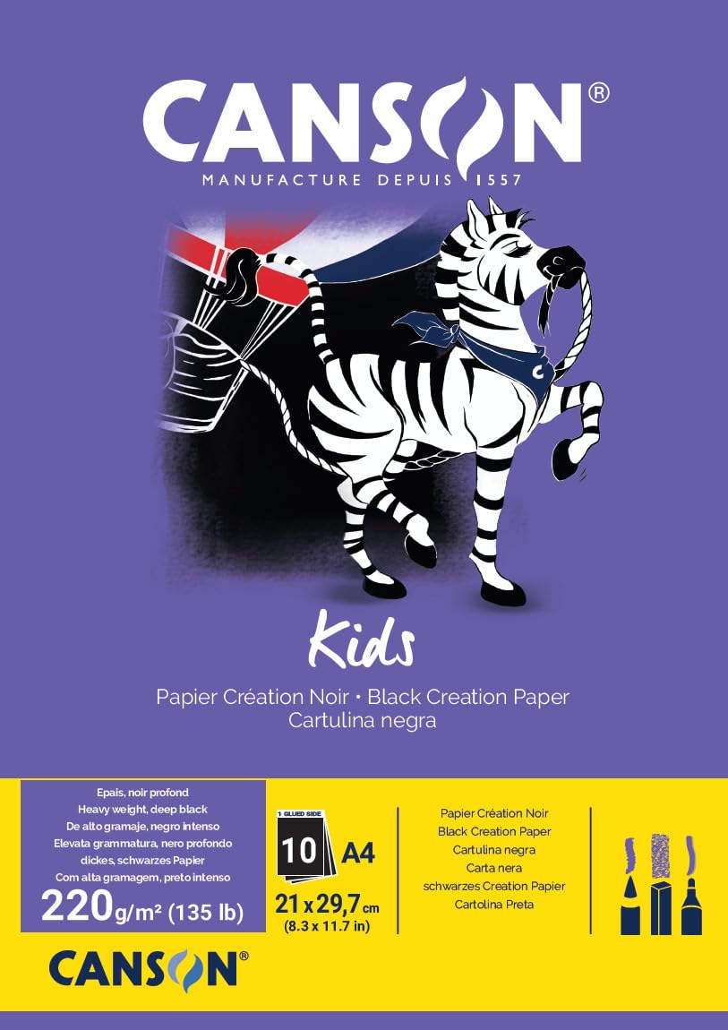 Canson Kids 5+ A4 220 GSM Creation Pad - Black (Pack of 10 Sheets)