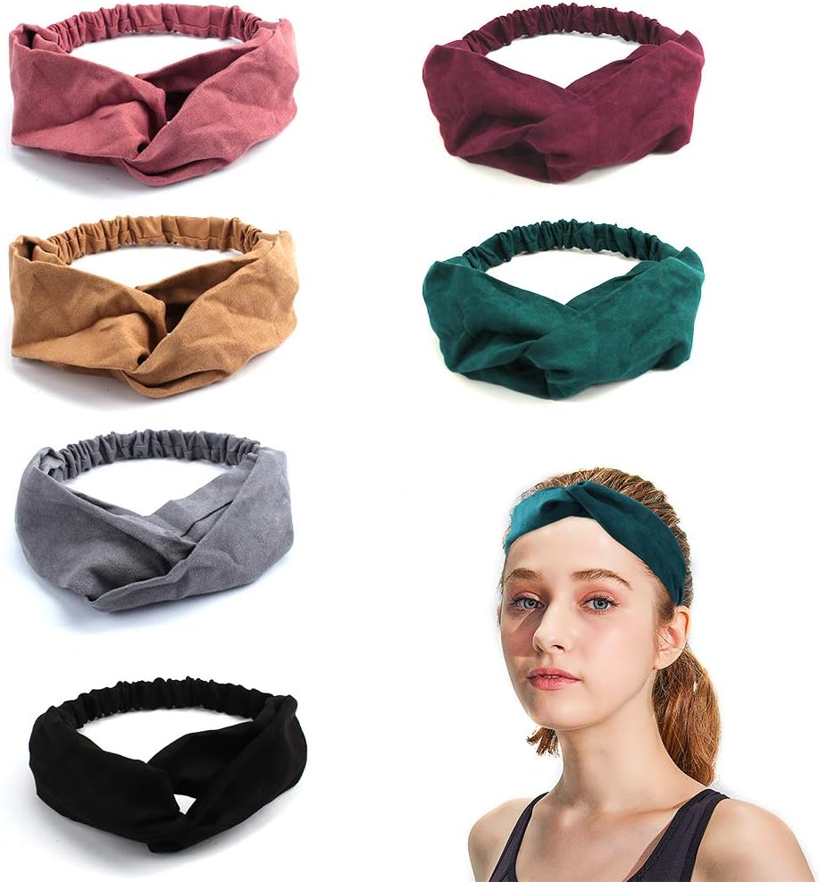 Headbands for Women,Whavel Boho Headbands Vintage Women's Headbands Headwraps Hair Bands Bows Accessories Suede Criss Cross Elastic Head Wrap 6 Colors