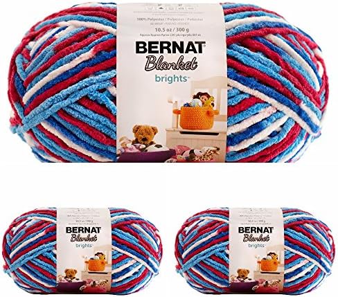 3 Skeins Bernat Blanket Brights Yarn Red White Boom