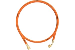 NAVAC NH5L Refrigerant Hose without Ball Valve -Orange, for A2L Systems, Reverse Thread, 1/4 In SAE 45 Degree Fittings, Leak-Proof 8-Sided Crimp, Replaceable Gasket, Adjustable Depressor, 800 psi, 5ft