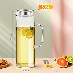 Hsei 2 Sets Glass Pitcher with Lid, 50 oz / 1500 ml