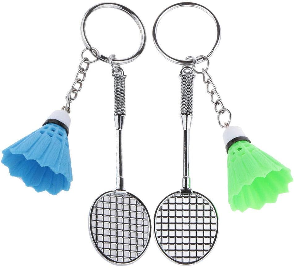 NATFUR 2Pcs Alloy Bedminton Racket Shuttlecock Pendant Keyring Key Chain Green Blue Elegant Novelty for Women for Men Elegant Novelty Beautiful Lovely