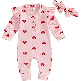 Ledy Champswiin Newborn Baby Girl Valentine Clothes Infant Heart Print Romper Jumpsuit One Piece Outfit