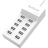 BroHonor USB Charger Station 10 Port, Desktop Multi Port USB Charger Hub,with Rapid Charging Auto Detect Technology Safety Gu