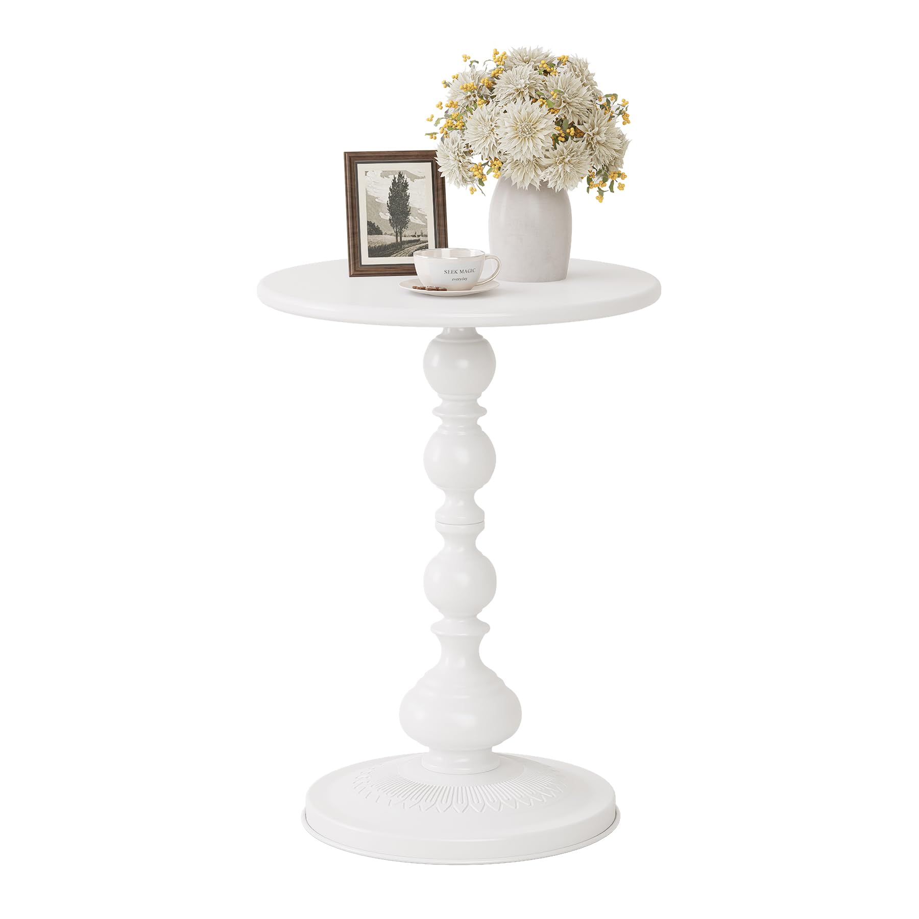 Photo 1 of Metal Round Side Table, Small Drink Table for Small Spaces, Matte Modern Accent End Tables Coffee Tables, Pedestal Tables for Living Room, Bedroom, Corners, and Office, 21'' Height (White)
