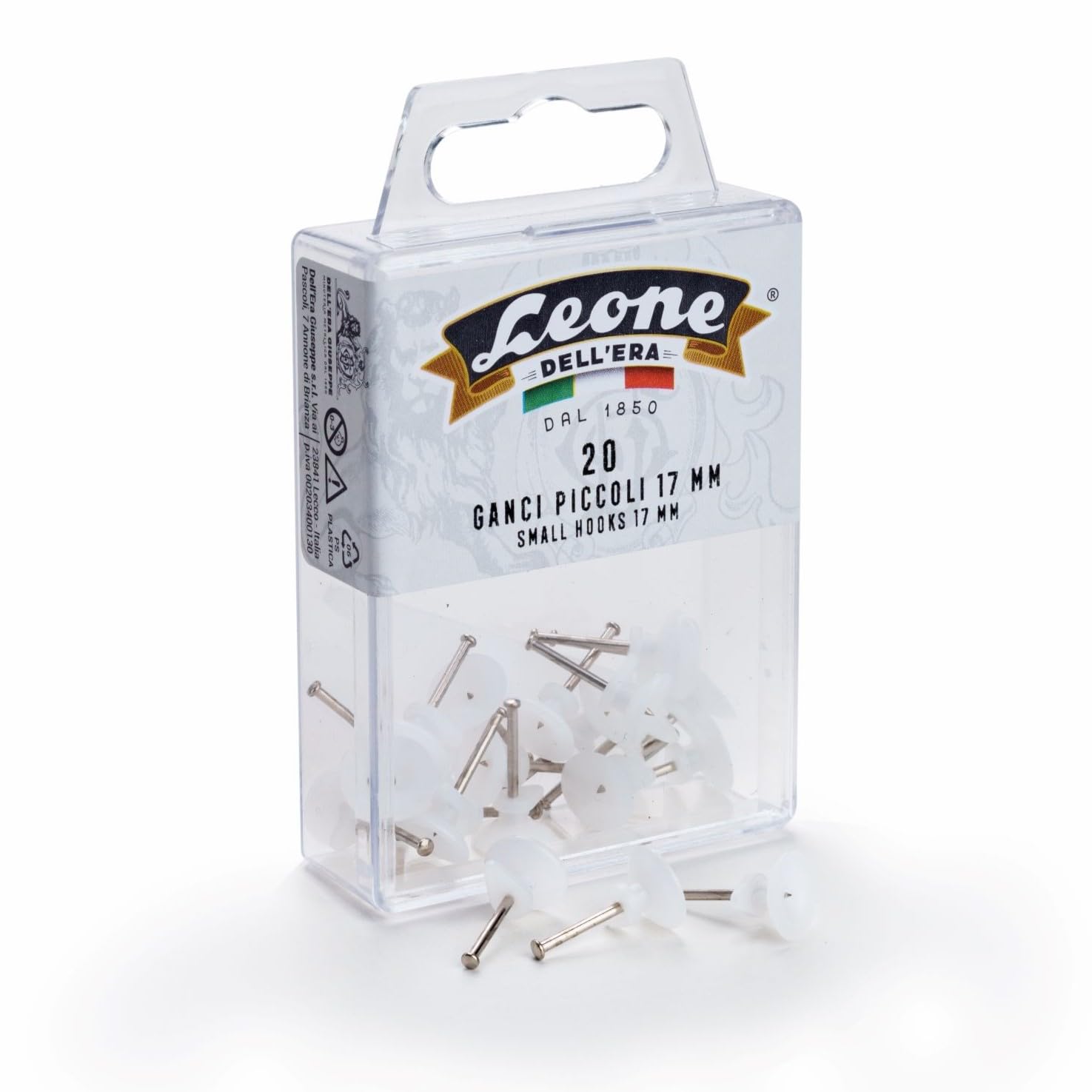 Leone Dell'Era 20 Small Picture Hanging Hooks with Hardened Steel Pins - Hanging Box - Made in Italy