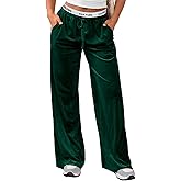 Herseas Women's High Waisted Wide Leg Contrast Waistband Long Pants 2025 Fall Casual Front Tie Velour Sweatpants