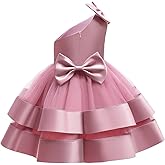 KLFFLGID Girls Flower Dress Sleeveless One Shoulder Princess Birthday Party Prom Ball Gown