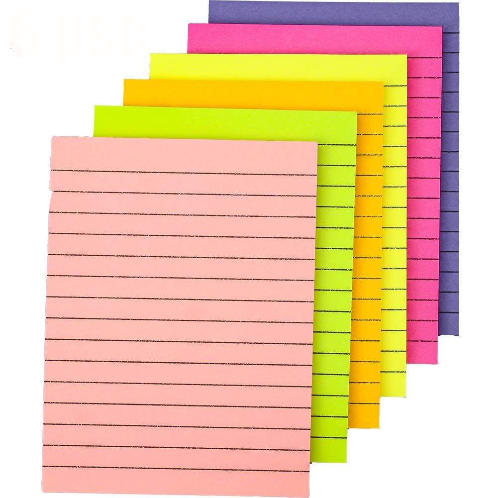 6-Pack Sticky Notes Post it Colorful Lined Post Memos 4" x 6", Removable Self Sticky Notes Pad for Office,Home,School, 50 Sheet