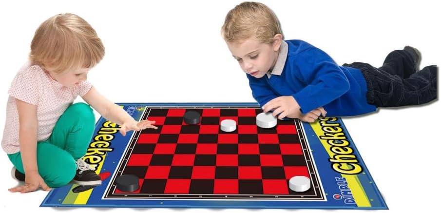 2 Player Jumbo Checkers Mat/Board with Big Black & White Checker Pieces Ages 1-99 by Dimple