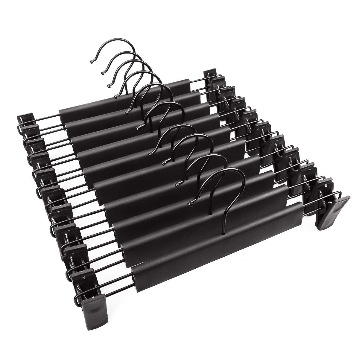 Photo 1 of Guhmctt 10 Pack Pants Hangers with Adjustable Non-Slip Clips Anti-Rust Hanging Hook for Trouser,Skirts,Jeans,Clothes Hangers Black