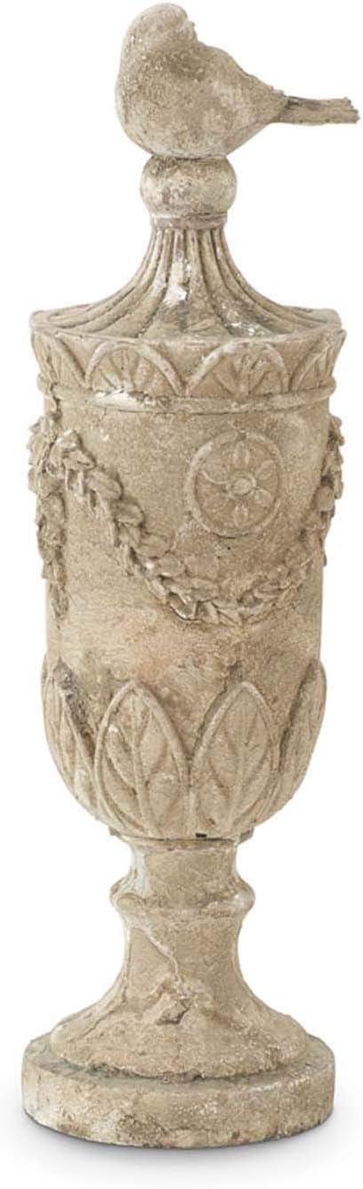 K&K Interiors 14408A 17.5 Inch Urn Finial with Bird On Top, 100% Resin