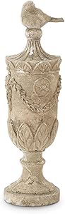 K&K Interiors 14408A 17.5 Inch Urn Finial with Bird On Top, 100% Resin