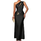 Milumia Women's Cut Out One Shoulder Bodycon Maxi Dress Ruched Sleeveless Party Cocktail Dresses