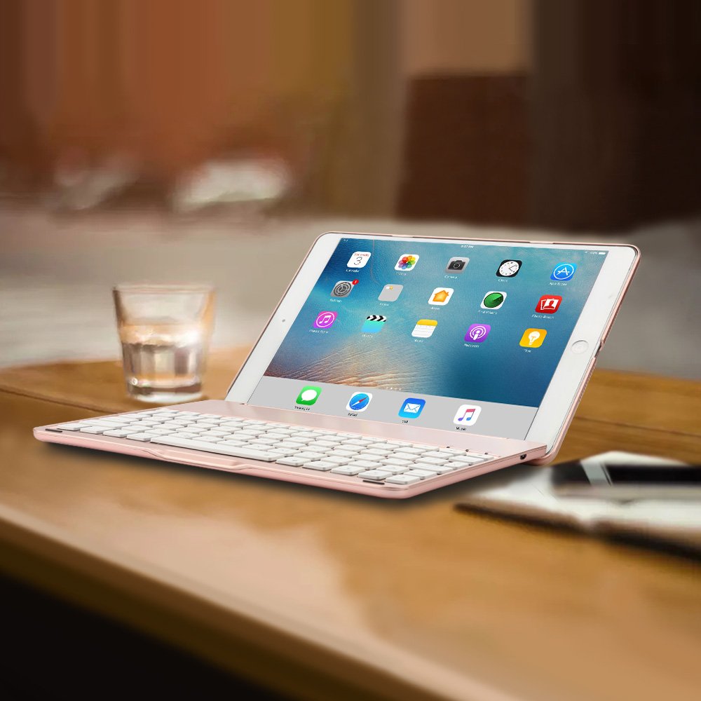 Keyboard Case for iPad 9.7,Dingrich Smart iPad Case with Keyboard for 2018 (6th Gen), iPad 2017 (5th Gen), iPad Air 1,360 Rotatable,7 Color Backlit (Rose Gold)