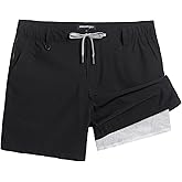maamgic Mens Casual Shorts with Compression Liner 5/7 Inch Classic Fit Khaki Shorts