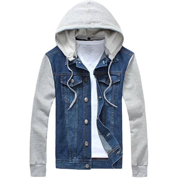 SWJGLITTR Men Casual Hood Denim Jacket Long Sleeve Trucker