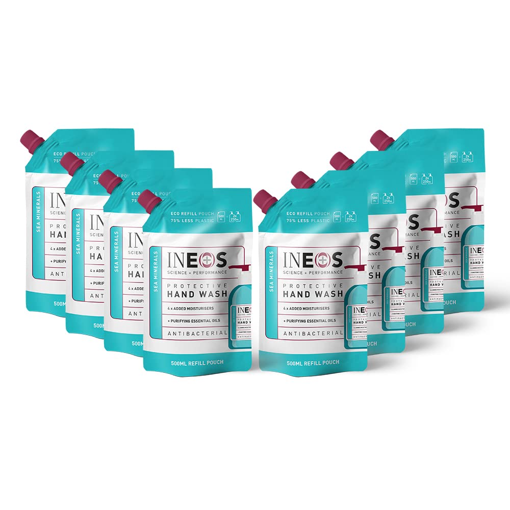 INEOS - Hand Soap Refills - Protective Handwash - Sea Minerals - Liquid - Cleansing – Pack of 8 x 500ml, Packaging May Vary