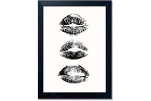 AIANHUA Black and White Kiss Lips Wall Art Framed Woman Makeup Room Wall Art Fashion Preppy Dorm Trendy Print Poster Funky Make Up Wall Art Girly Bathroom Decor