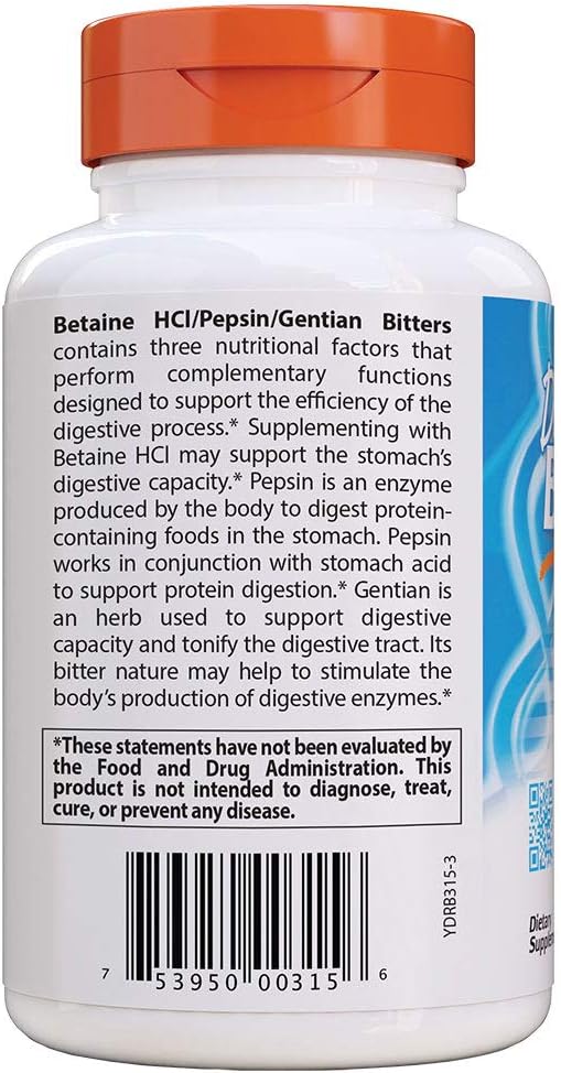 Doctor's Best Betaine HCI Pepsin & Gentian Bitters, Digestive Enzymes for Protein Breakdown & Absorption, Non-GMO, Gluten Free: Health & Personal Care