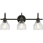 Kichler Avery 24" Vanity Bath Light in Olde Bronze®, Vintage 3-Light Bathroom Wall Mount Fixtured with Clear Seeded Glass, (2