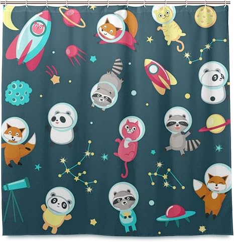 Amazon Kimdface シャワーカーテン スペースアイコンセットのイラストかわいい動物 防水 浴室 お風呂 バスカーテン 洗面所 間仕切り 目隠し用 Hdデジタル印刷 取付簡単 180 180cm シャワーカーテン ホーム キッチン オンライン通販