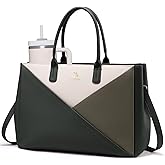 LOVEVOOK Laptop Tote Bag for Women with Large Cup Holder, 15.6 Inch PU Leather Work Bag Teacher Tote Bag, Waterproof Computer Bags Business Office Briefcase Handbag