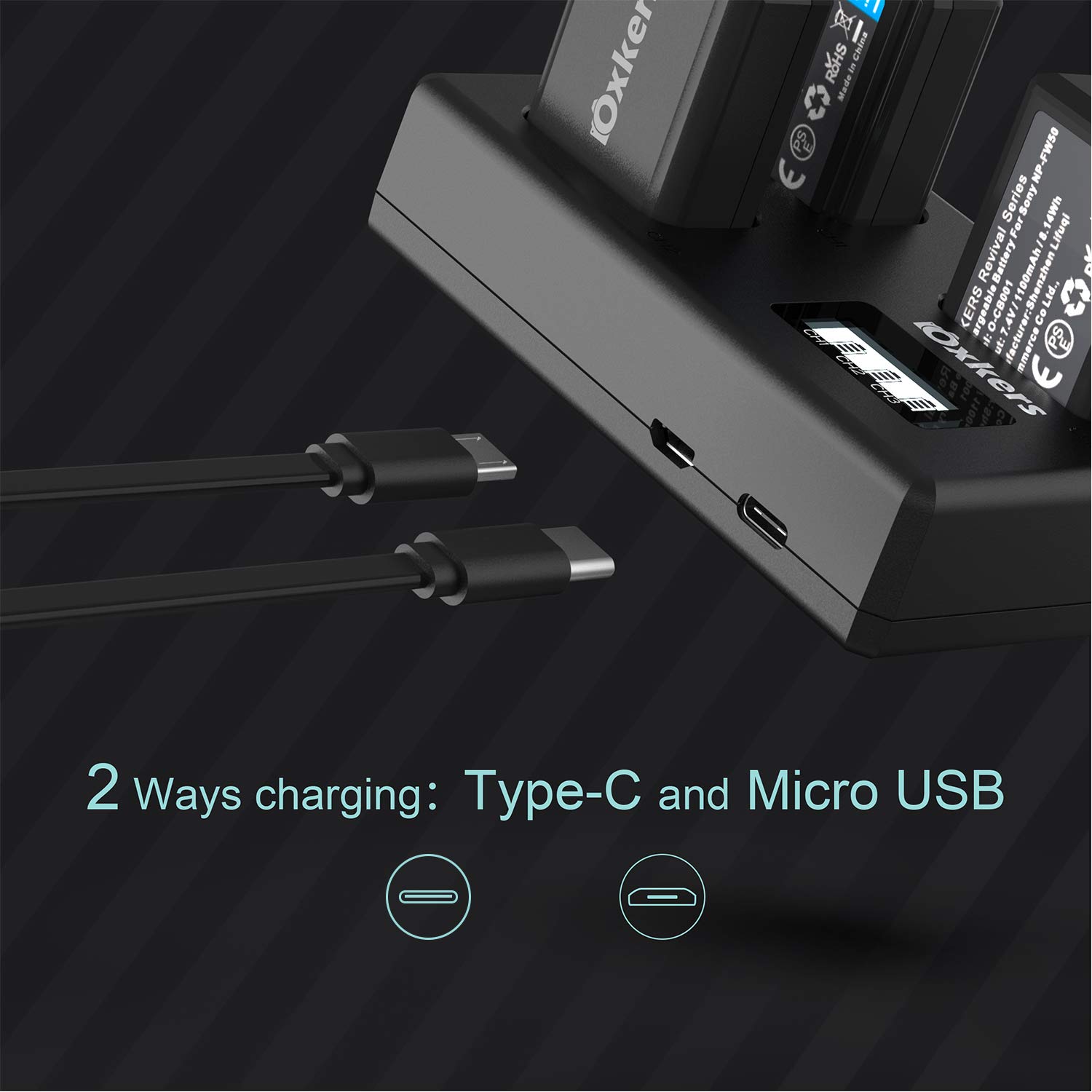 NP-FW50 Akku für Sony DigitalKamera Ersatzakku für Sony Alpha7/7ii/6500/6300/6000/5100 NEX-7 NEX-6 NEX-F3 NEX-3 Nex-5 NEX-5N NEX-5T SLT A55V A33 A35 A37 usw 2 Ersatzakku mit 1 Ladegerät 1100mah von Oxkers