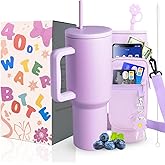 Sanilinwild 40 oz Tumbler with Handle Lid and Straw & 40 oz Tumbler Accessories - Vacuum Insulated Stainless Steel Double Wall Water Bottle with Strap Bag - Holiday Gifts for Women Men (Lavender)