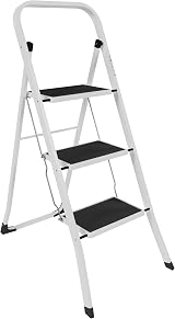 Home Vida 3 Step Ladder Heavy Duty Steel Folding Step Ladder 150kg White