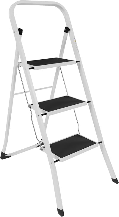 Home Vida 3 Step Ladder Heavy Duty Steel Folding Step Ladder 150kg White