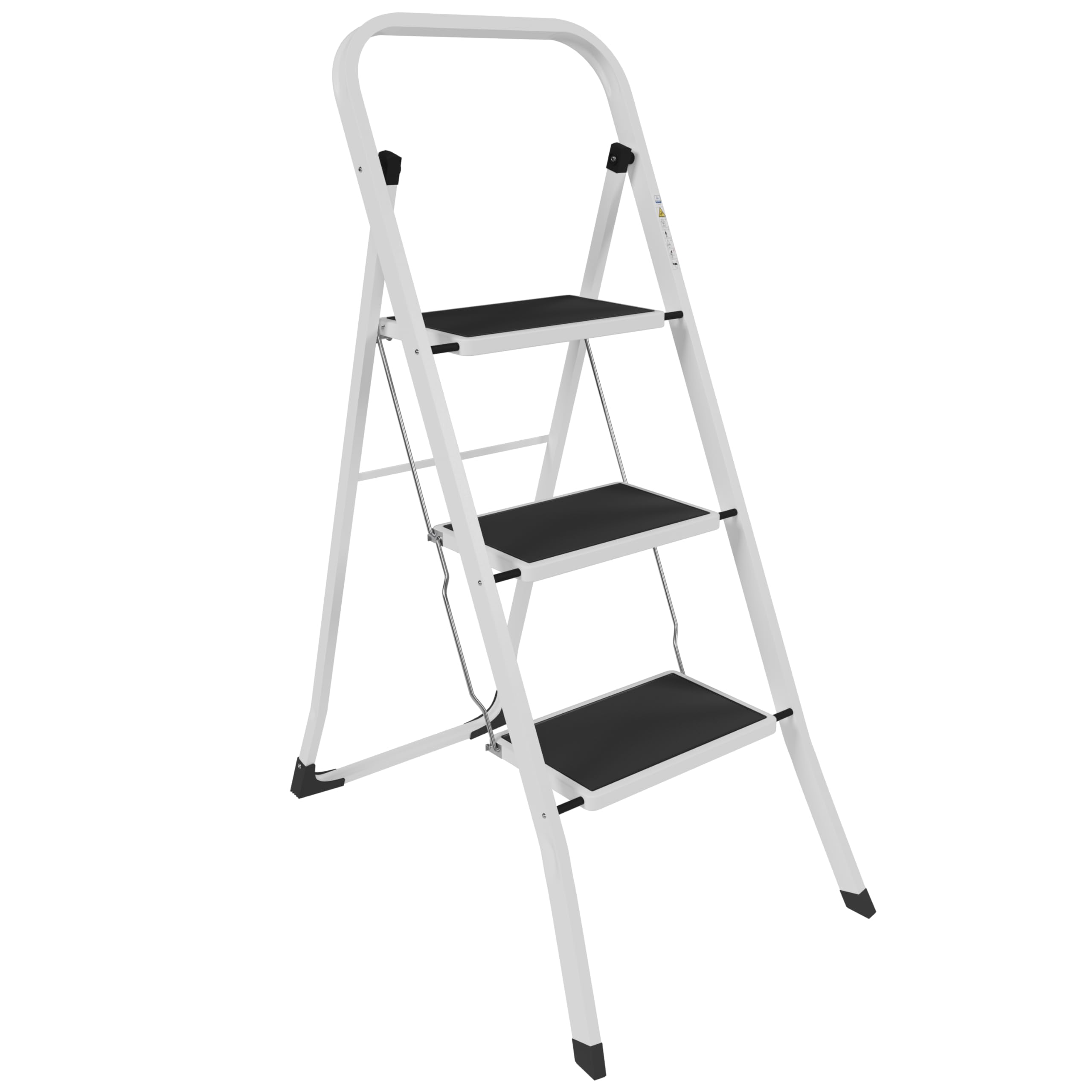 Home Vida 3 Step Ladder - Heavy Duty Steel Folding Step Ladder with Anti Slip feet and Wide Steps, Space Saving,150kg Max Load, Home/Kitchen/DIY/Garden Use, White