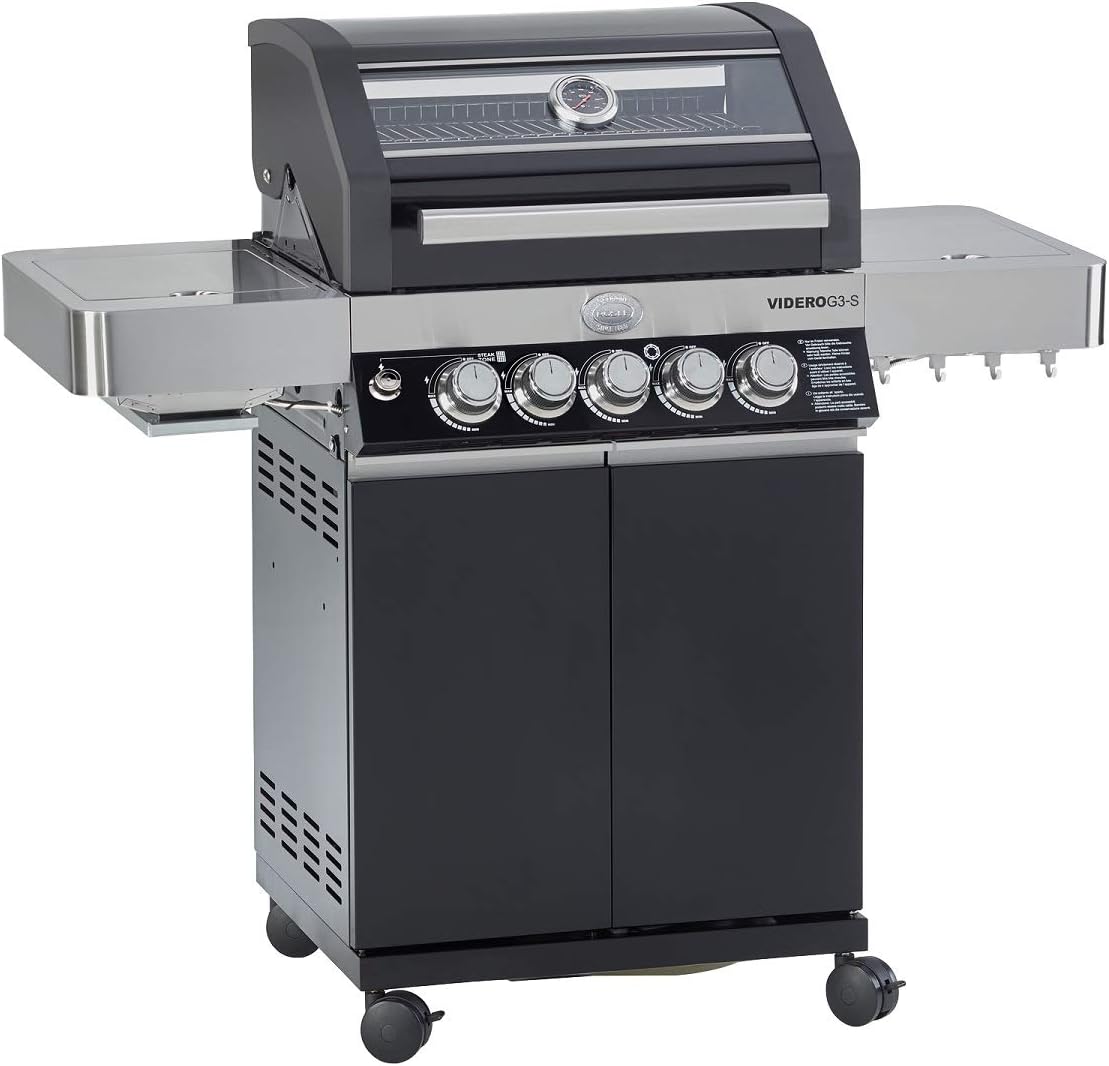 Rösle Gasgrill BBQ-Station Videro G3-S schwarz 50mbar mit 800 Grad Hochtemperaturzone und Seitenkocher, Modell 2019