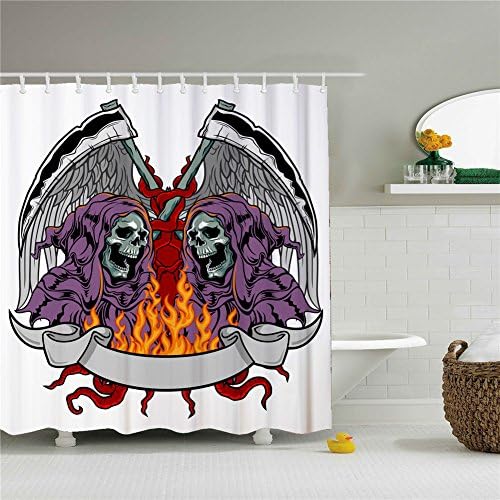 Purple Skulls Shower Cutains-Water, Soap, and Mildew resistant Machine Washable 12 Shower Hooks are Included 66" x 72"