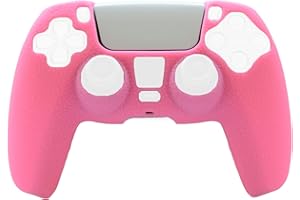 Cover for PS5 Controller Grips,Pandaren PS5 Controller Skin for Sony Playstation 5 Sweat-Proof Anti-Slip Silicone Cover Hand Grip with 8pcs FPS Pro Thumbsticks Cap(Pink)